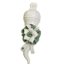 Bomboniera matrimonio corno Capodimonte rosa verde